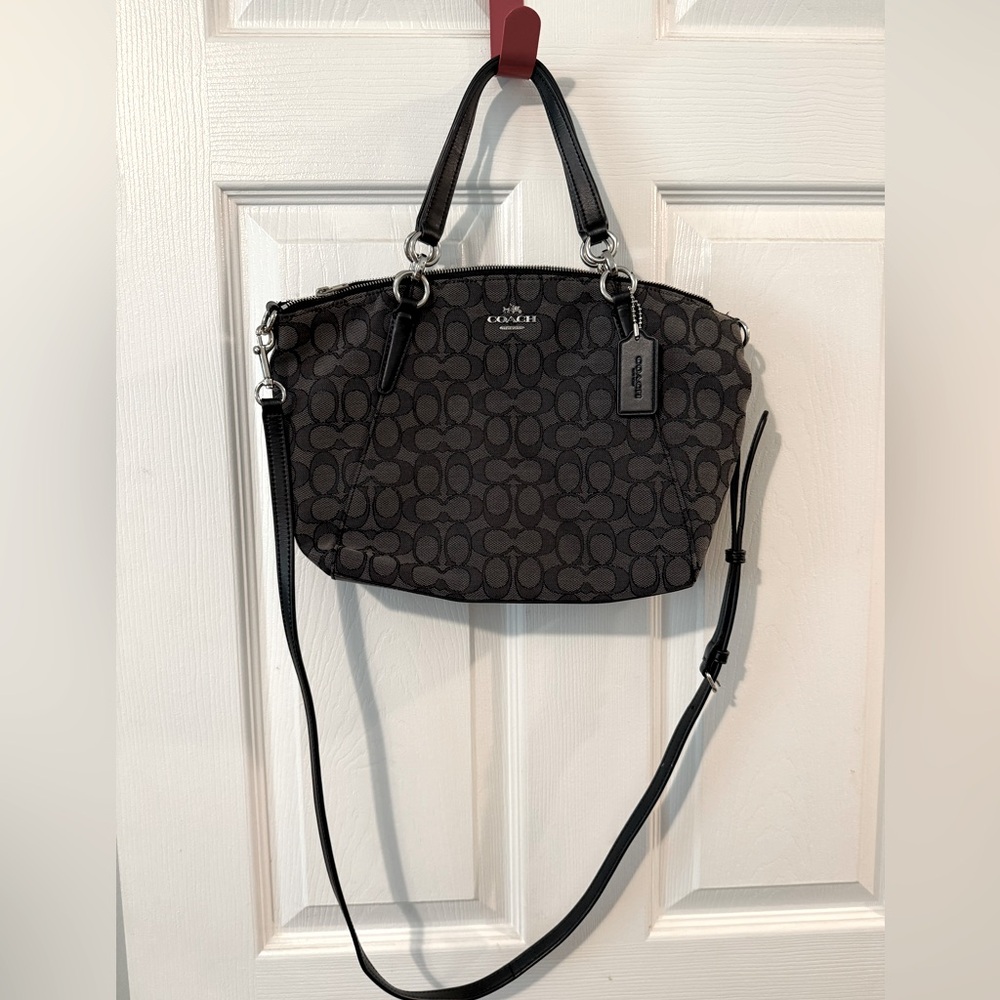 COACH Kelsey Black Monogram Canvas Satchel